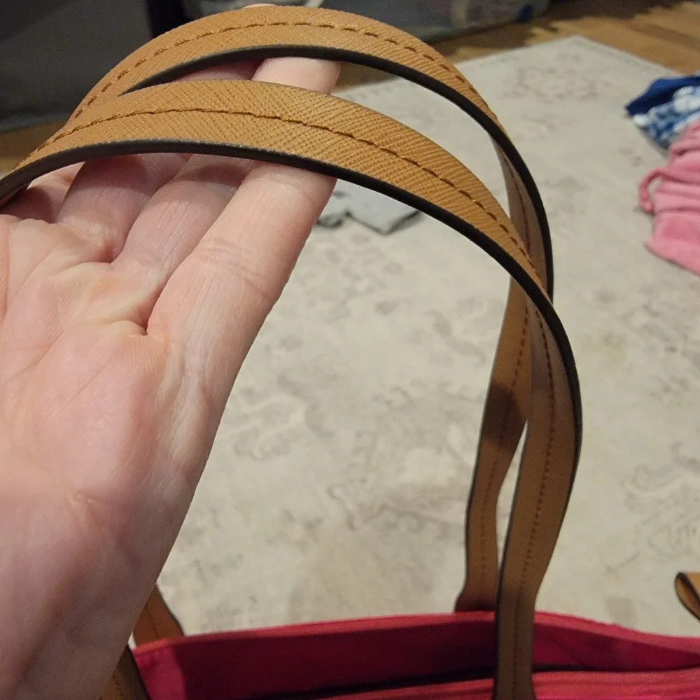 Michael Kors Fuchsia and Tan Nylon Luggage Tote